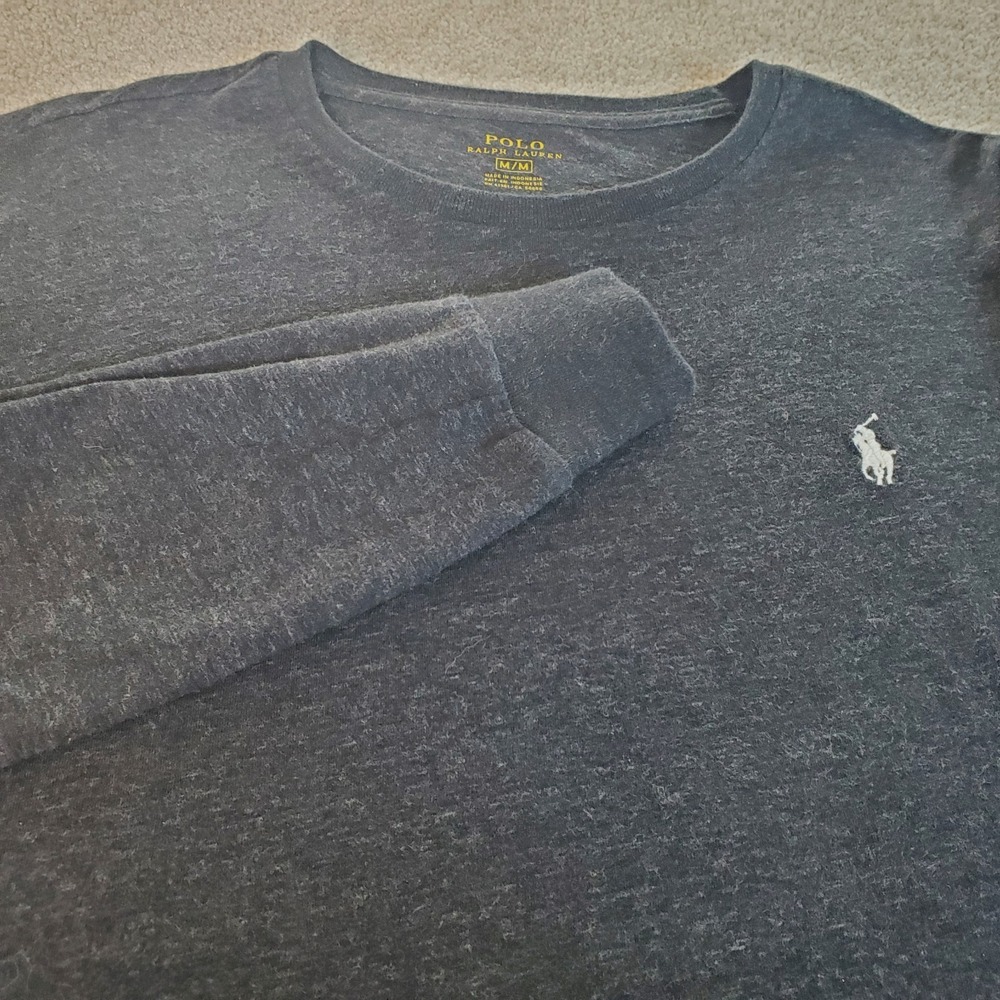 Polo Ralph Lauren Black Heather Pullover Tshirt Long Sleeve Men's Medium